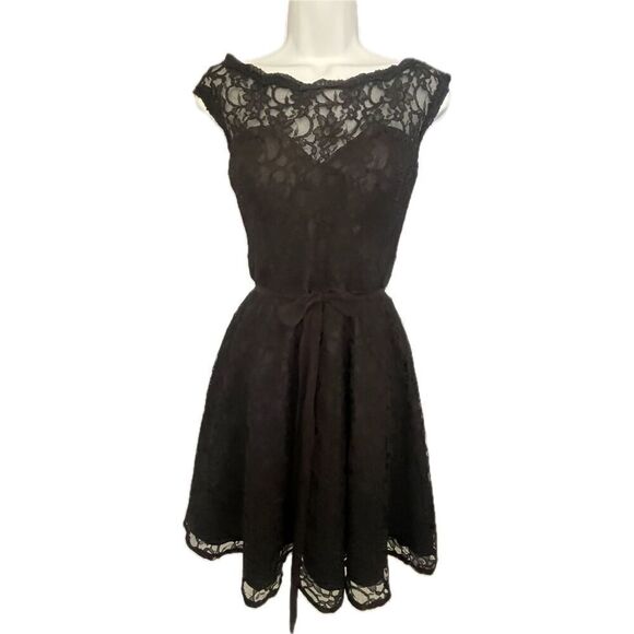 Vintage y2k Morí Lee Black Lace Dress Size M - Picture 2 of 8